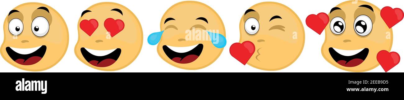 Illustrazione vettoriale delle emoticon con espressioni di amore e felicità Illustrazione Vettoriale