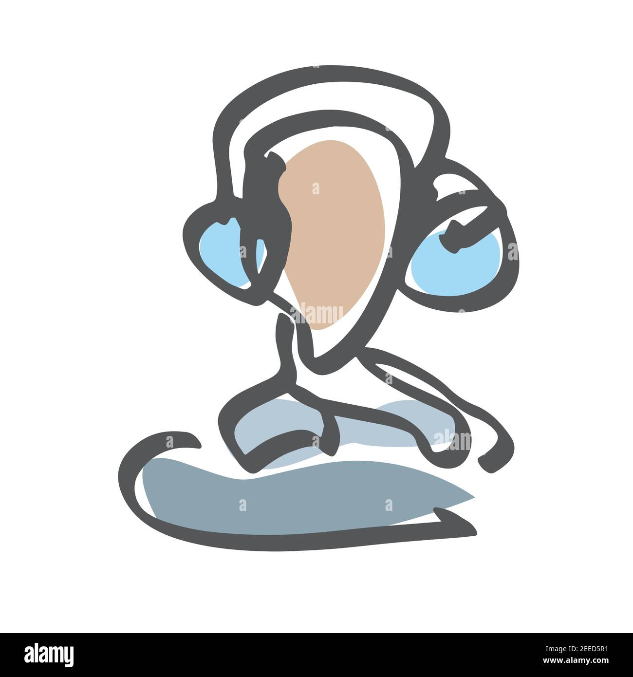 Icona di una persona con cuffie, un semplice logo di una persona che ascolta musica. Illustrazione vettoriale Illustrazione Vettoriale