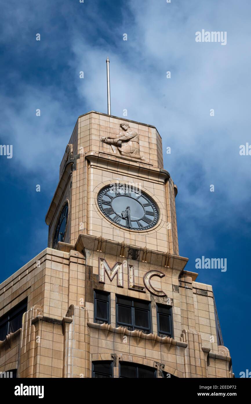 Edificio MLC nel centro di Wellington, Isola del Nord, Nuova Zelanda Foto Stock