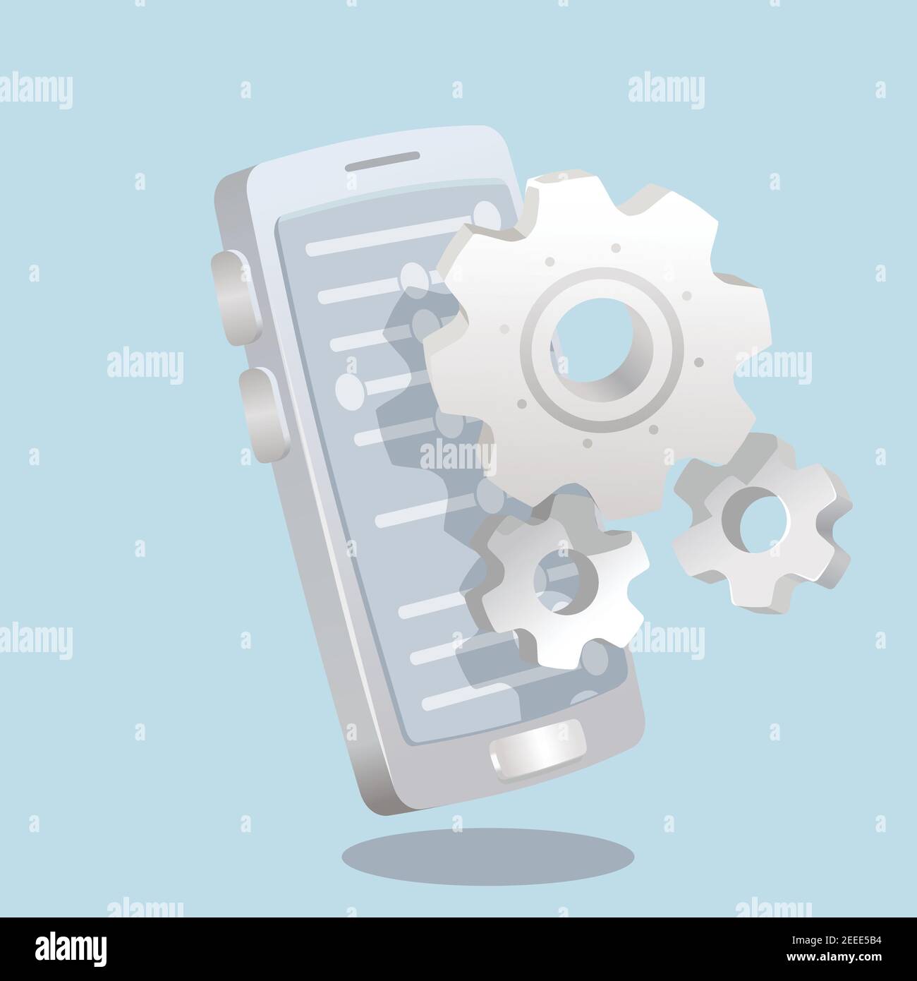 Impostazione vettore icone, Strumenti, COGS, Gears Sign isolato davanti allo smartphone. Informazioni sul centro di costo delle opzioni della Guida. Icona dell'illustrazione vettoriale Illustrazione Vettoriale