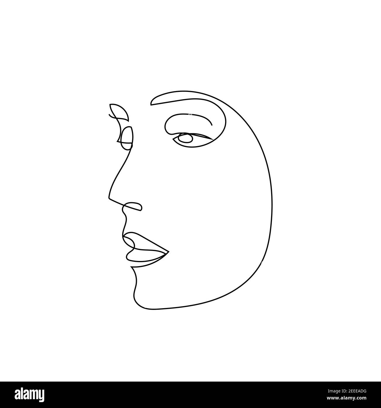 Faccia astratta a linea continua. Ritratto minimalista contemporaneo. Linea disegnata a mano art. Bellezza concetto minimalista. Vettore Illustrazione Vettoriale