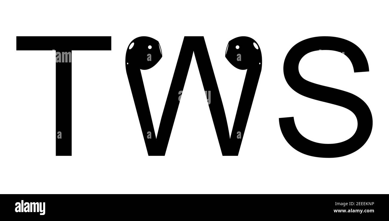 TWS word text cuffie wireless stereo bluetooth®, cuffie stereo wireless TWS vettoriali con vero audio wireless, cuffie stereo con riproduzione di musica di alta qualità Illustrazione Vettoriale