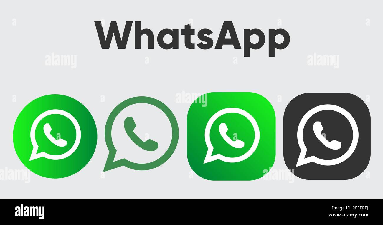 Pulsante WhatsApp verde con telefono e icona di chat Bubble. Illustrazione Vettoriale