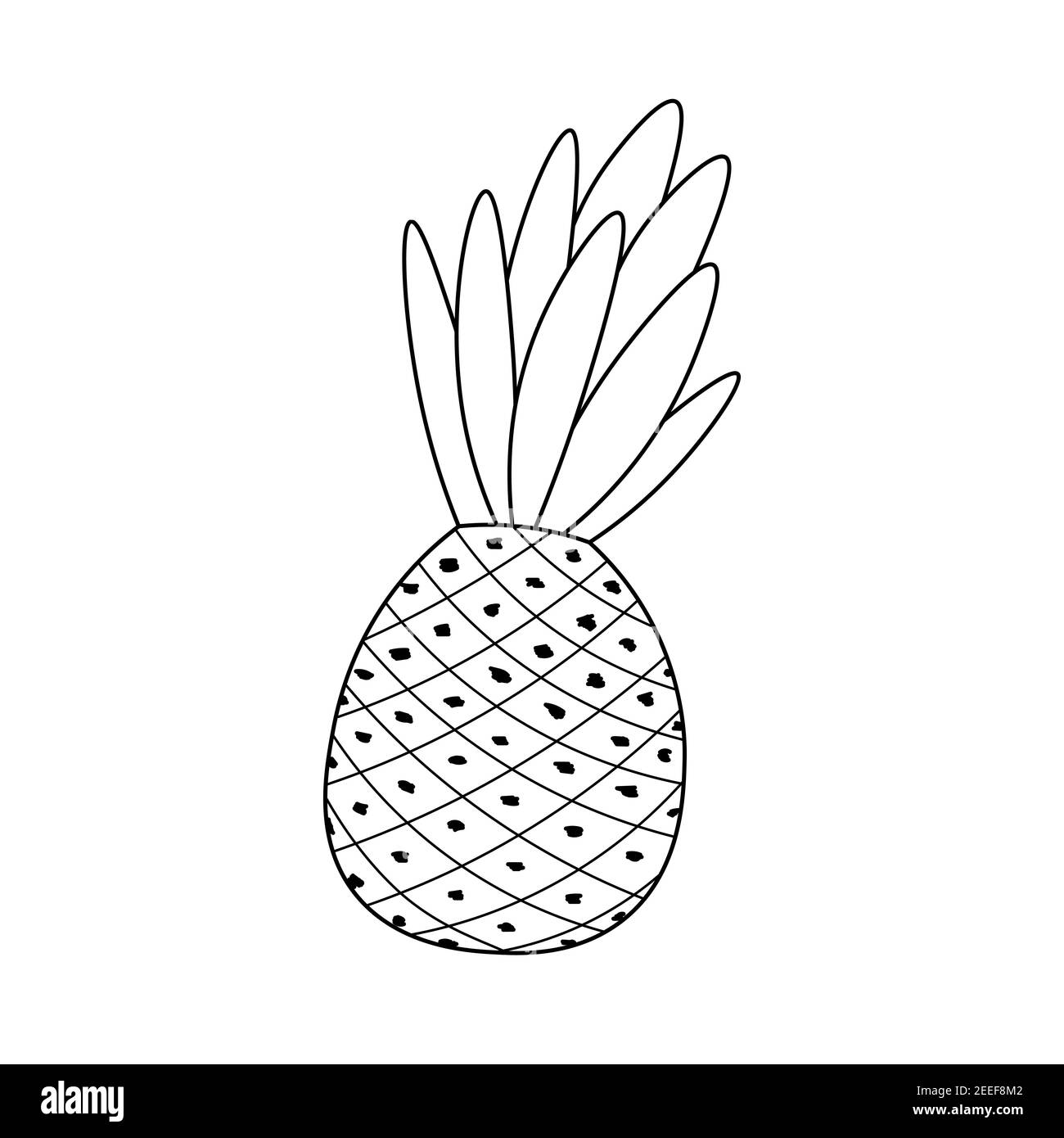Ananas astratto disegnato a mano. Illustrazione vettoriale floreale in bianco e nero. Frutta decorativa . Icona estate tropicale. Stile Doodle. Concetto di cibo Illustrazione Vettoriale