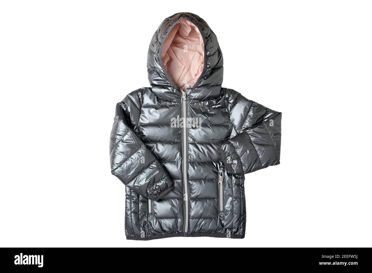 Giacca invernale per bambini. Elegante giacca invernale calda grigio  argento per bambini isolata su sfondo bianco. Abiti alla moda per bambini  per la primavera A Foto stock - Alamy