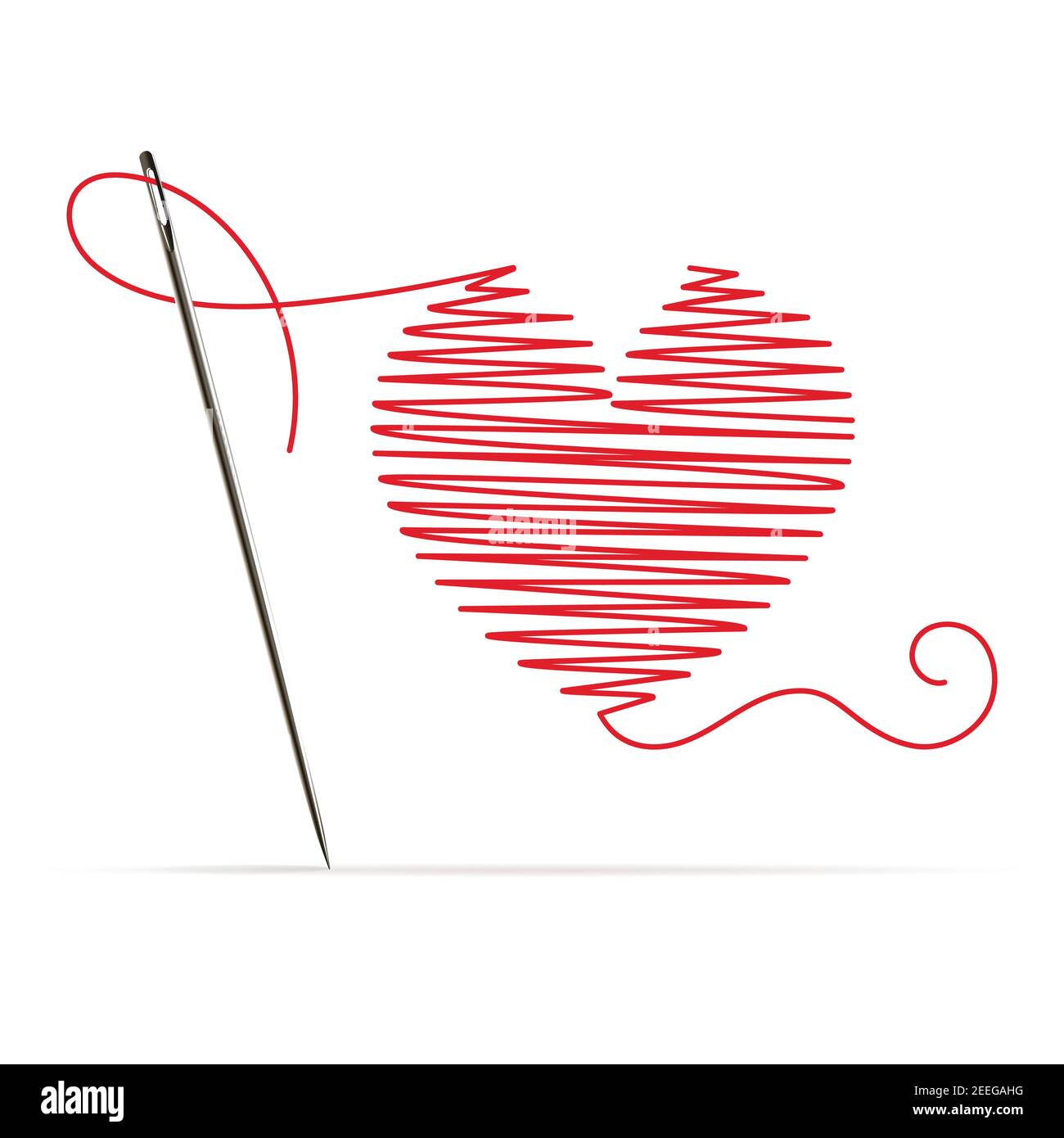 ago con filo rosso a forma di cuore su sfondo bianco Illustrazione Vettoriale