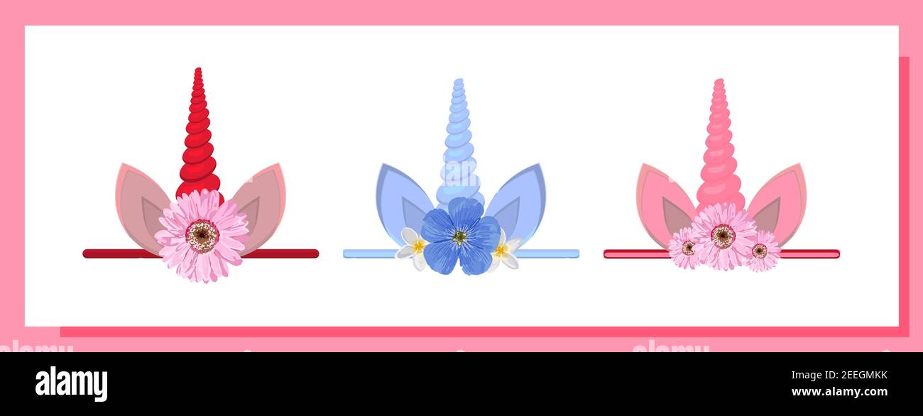 Cappello unicorno per bambini. CORNO unicorno capelli ornamento. Illustrazione vettoriale. Illustrazione Vettoriale