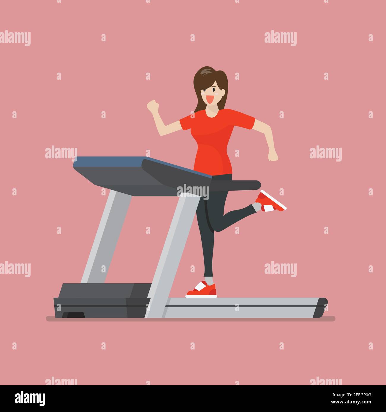 Donna che corre su un tapis roulant. Illustrazione vettoriale Illustrazione Vettoriale