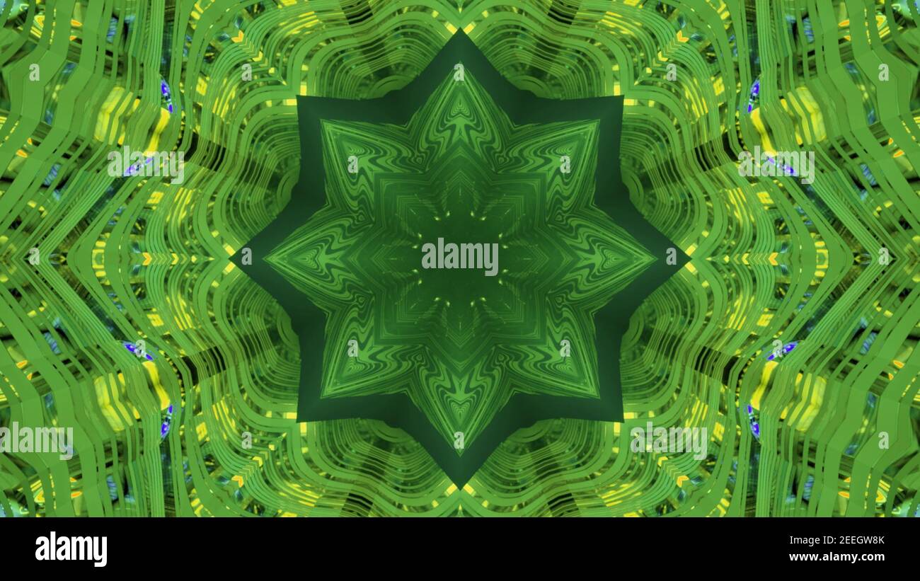 Illustrazione 3d ornamento caleidoscopio a forma di stella brillante Foto Stock
