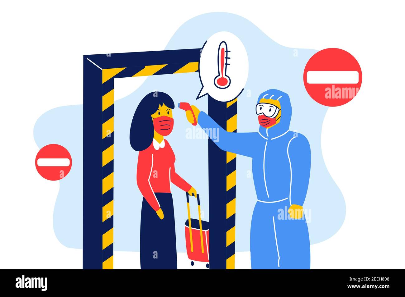 Controllo della temperatura in aeroporto durante la pandemia di covid-19 Foto Stock