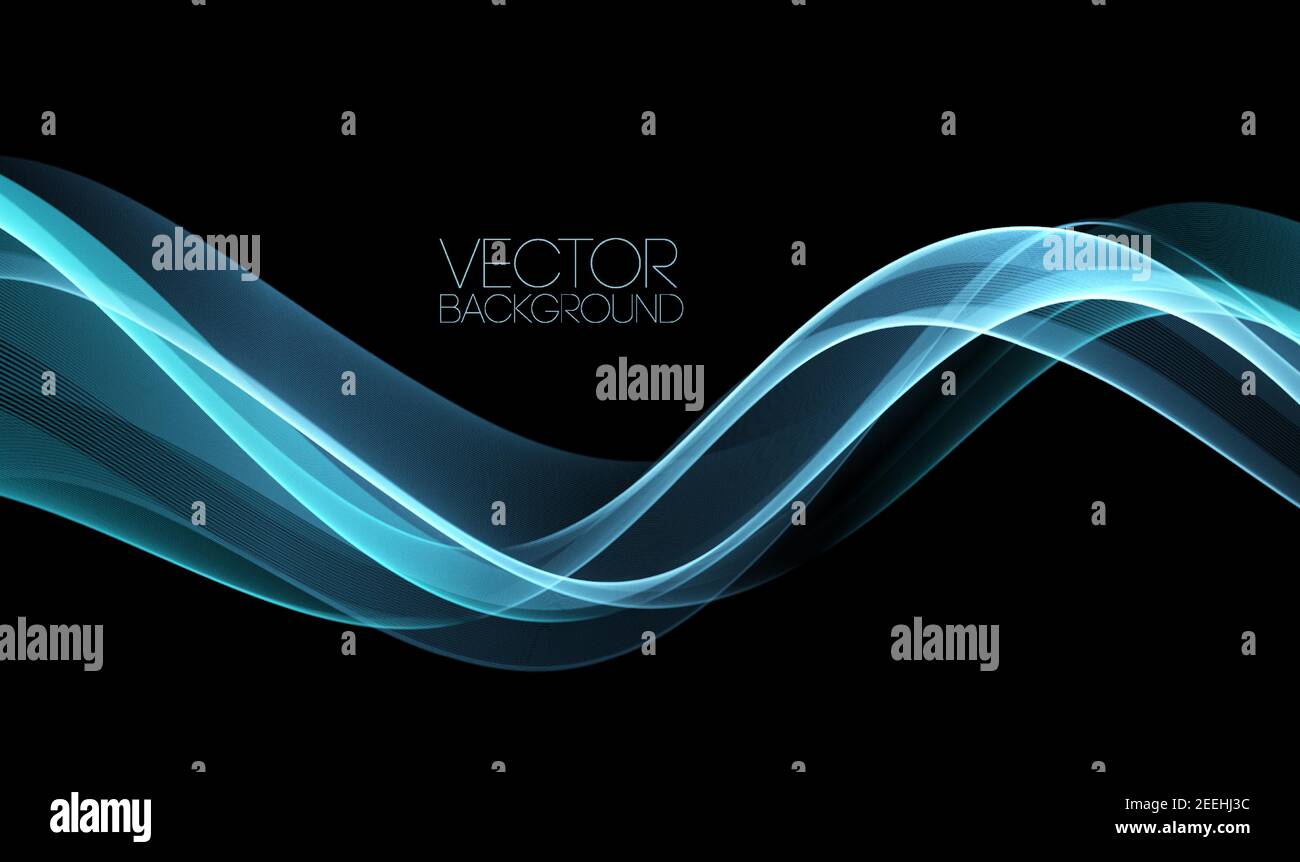 Vector Abstract elemento di design a onda blu di colore lucido su sfondo scuro. Progettazione scientifica Illustrazione Vettoriale