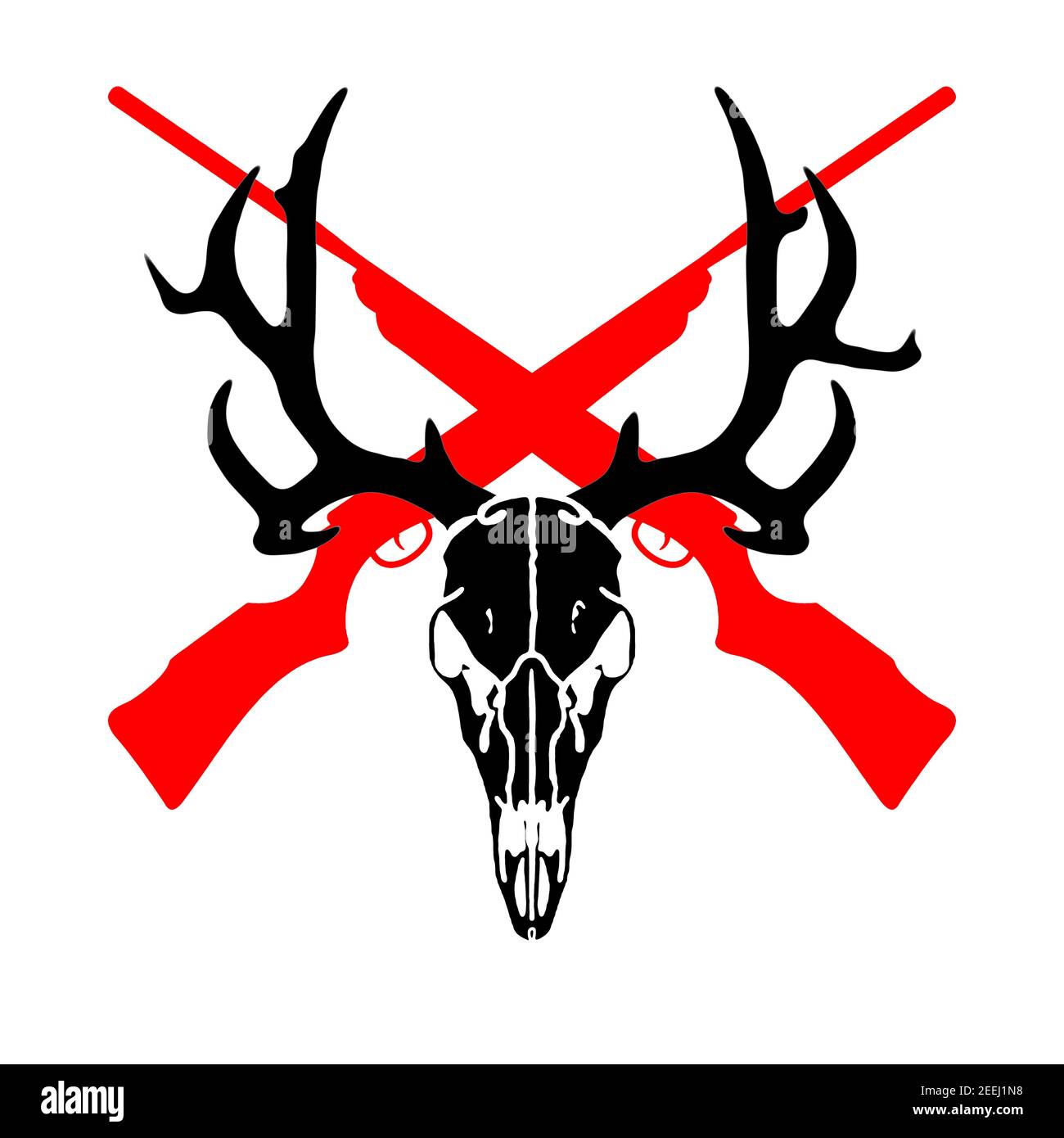 STOP Caccia Animali selvatici X , CRANIO DI CERVO , armi da caccia Silhouette Horror Foto Stock