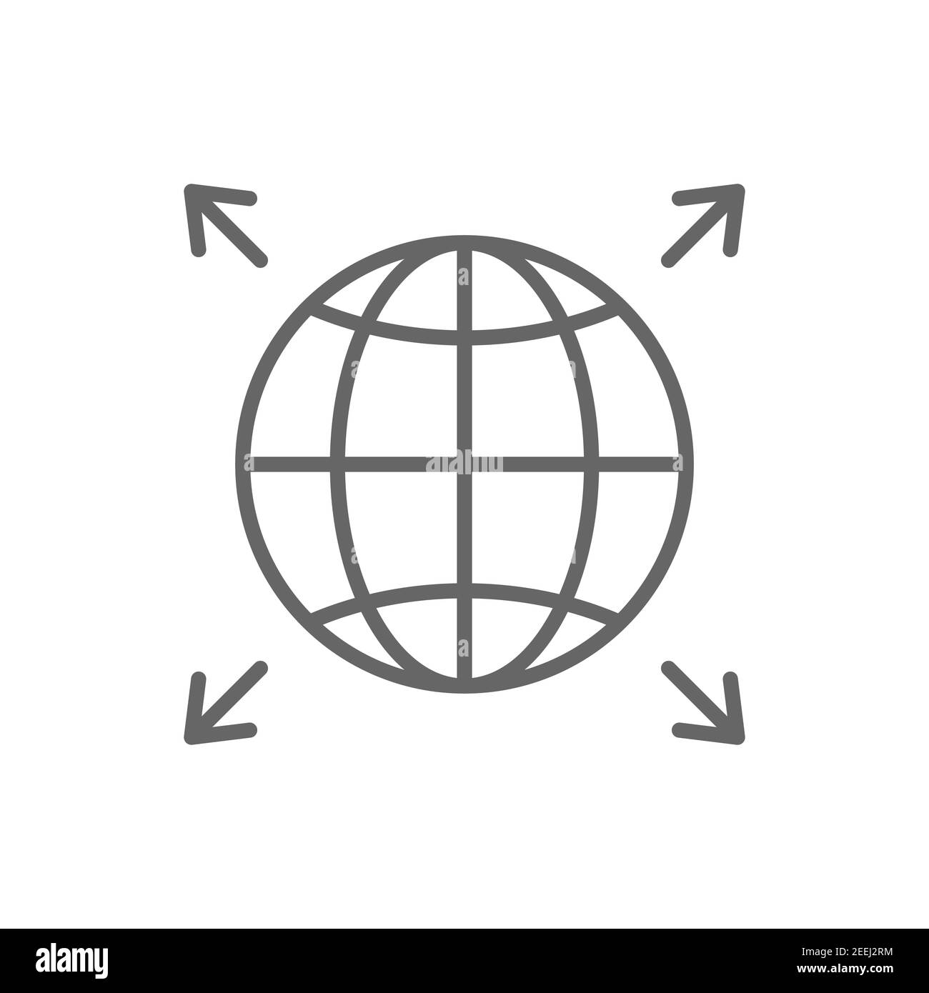 Espansione mondiale icona nera. Simbolo della linea a globo con frecce. Vettore isolato su bianco Illustrazione Vettoriale