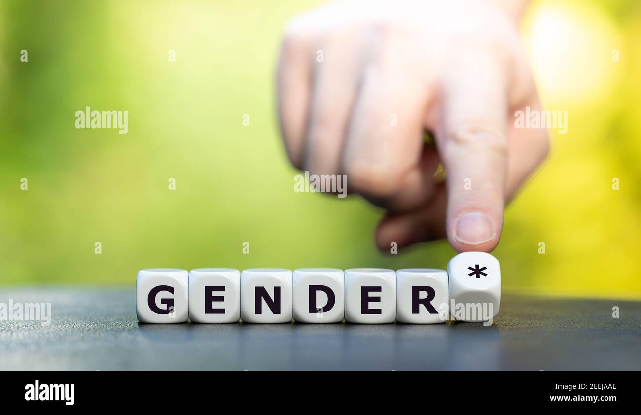 I dadi formano l'espressione 'sesso*' (stella di genere). Un simbolo per una lingua amministrativa equa in Germania. Foto Stock