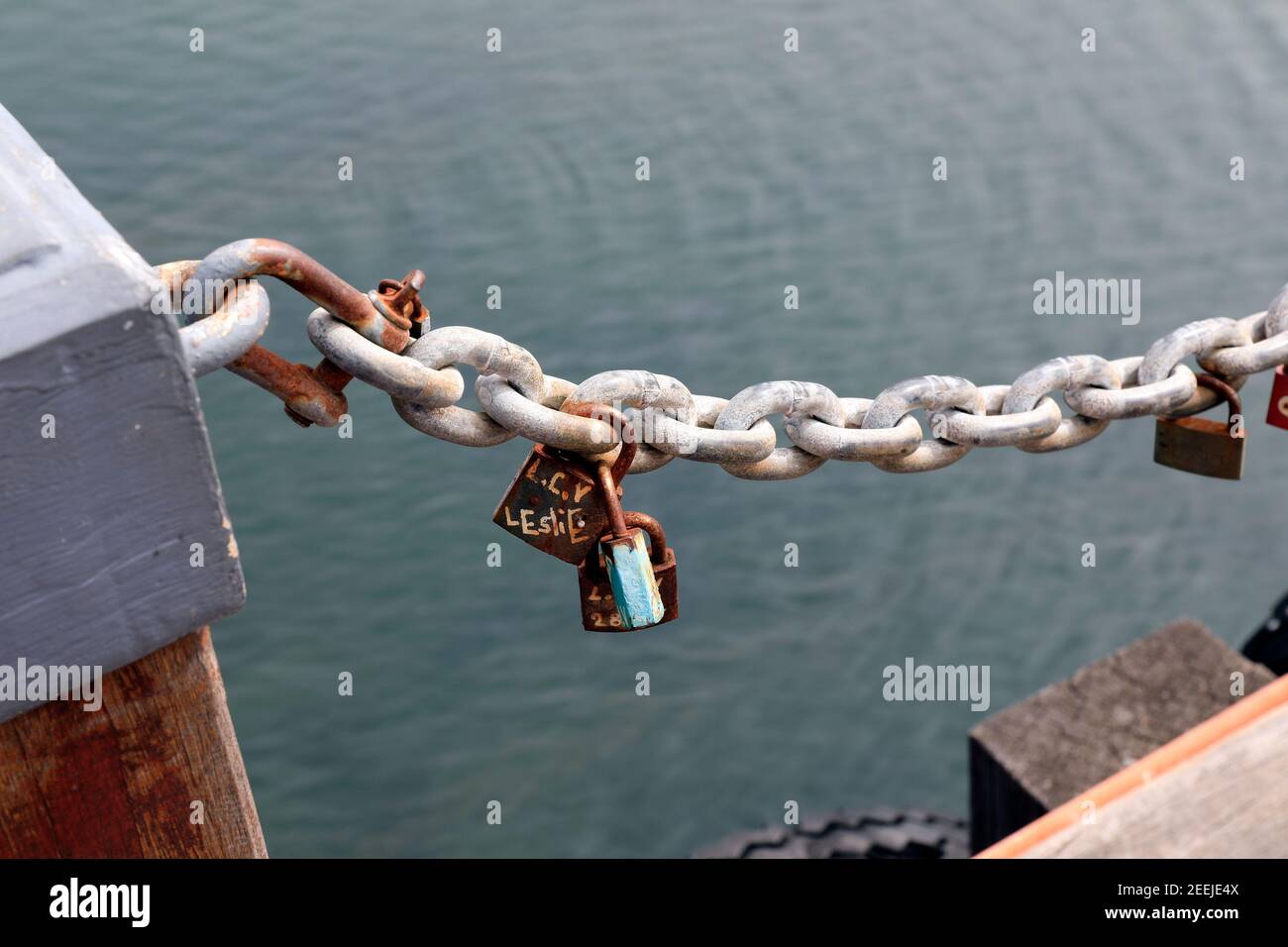 Love Locks in catena al V&A Waterfront, Città del Capo, Sud Africa. Foto Stock