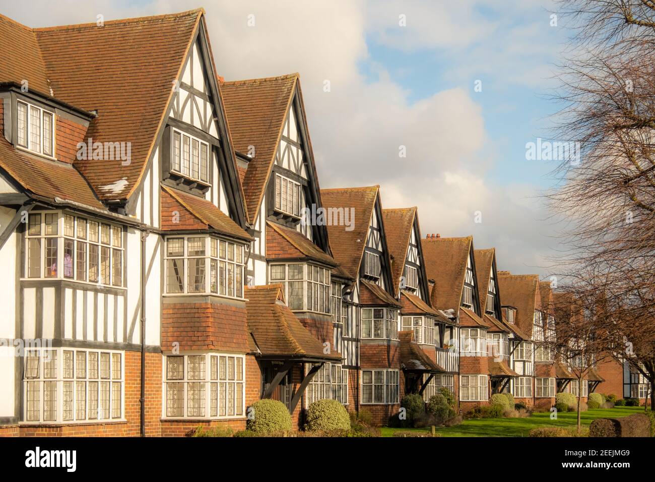 Londra- Case residenziali Grand simulk tudor nella zona di Queens Drive Di Londra Ovest Foto Stock