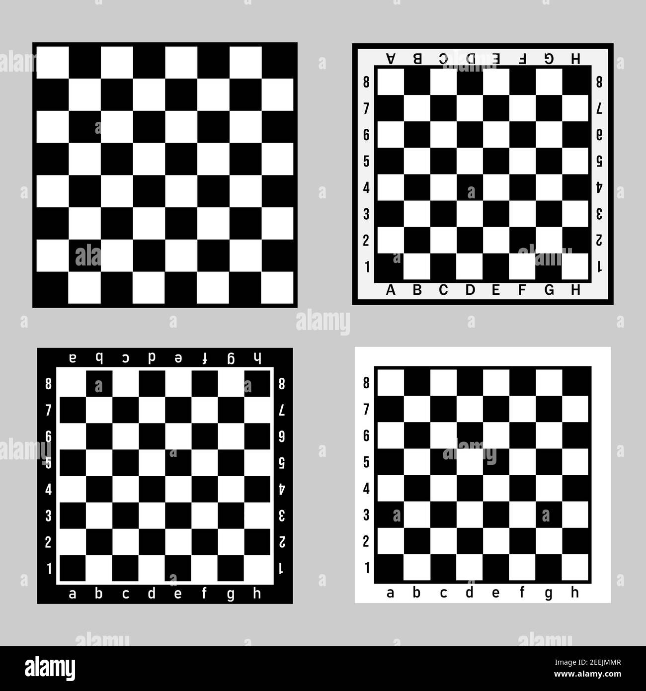 Set di quattro scacchi vuoti. Stile piatto. Illustrazione vettoriale isolata su sfondo grigio. Illustrazione Vettoriale