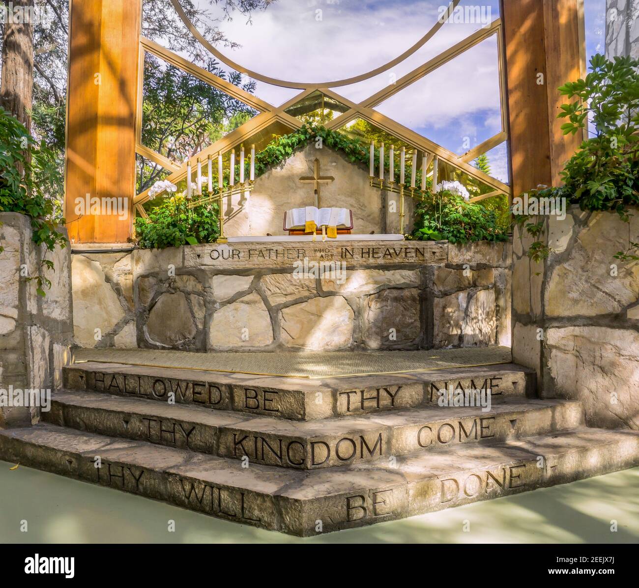 RANCHO PALOS VERDES, CA/USA - 28 FEBBRAIO 2015: I viandanti interni Cappella . La cappella di Wayfarers fa parte della Chiesa svedese del Nord America Foto Stock