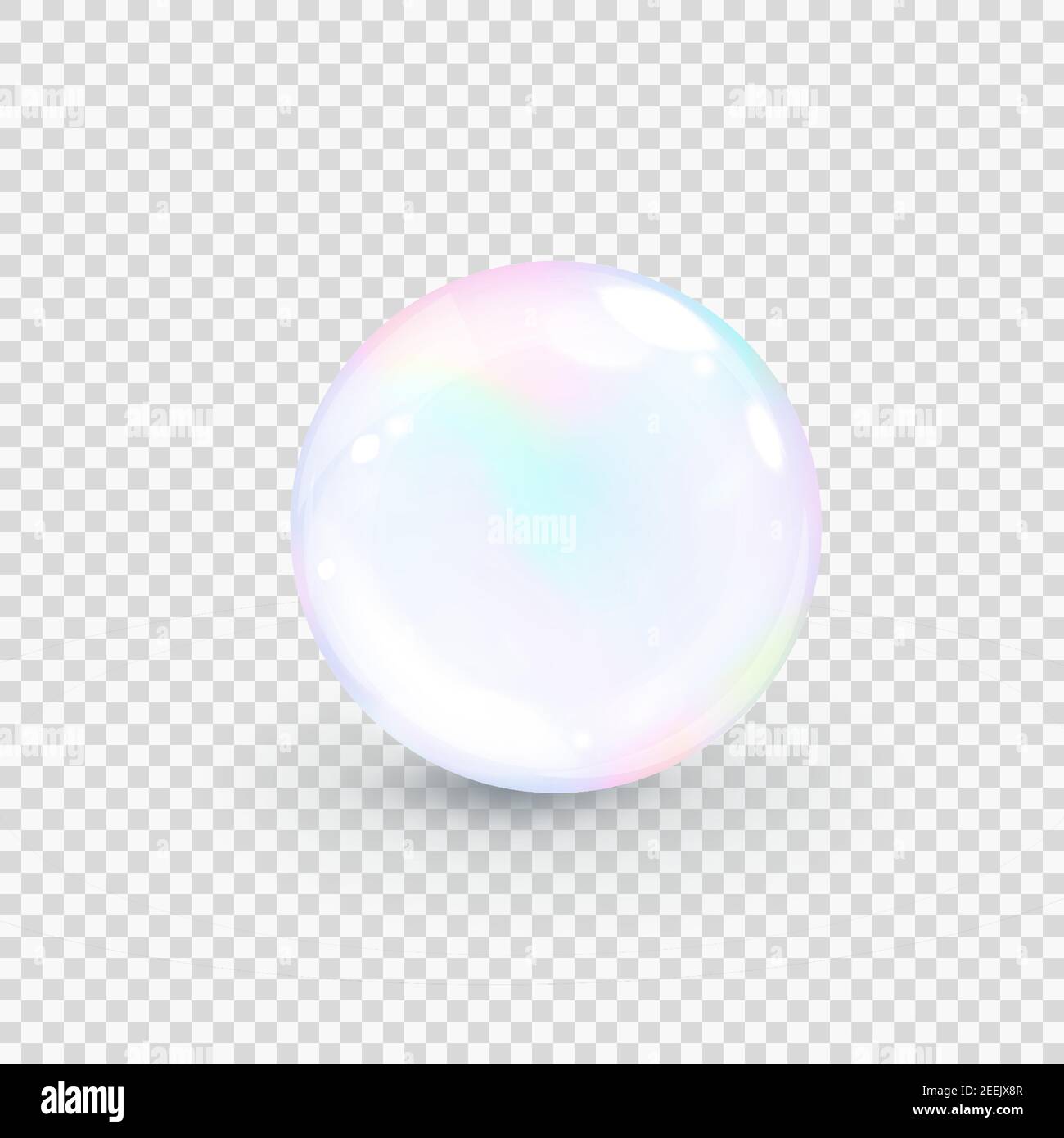 Bolla di perla iridescente isolata su sfondo trasparente. Siero d'acqua realistico o gocciolina di collagene. Illustrazione vettoriale della sfera di superficie di vetro o. Illustrazione Vettoriale