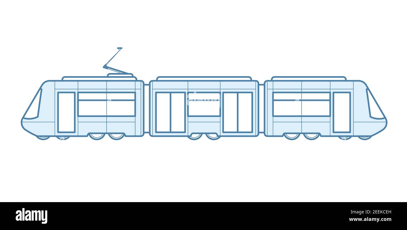 Tram passeggeri vista laterale, tram urbano moderno, tram - trasporto elettrico cittadino, vettore Illustrazione Vettoriale