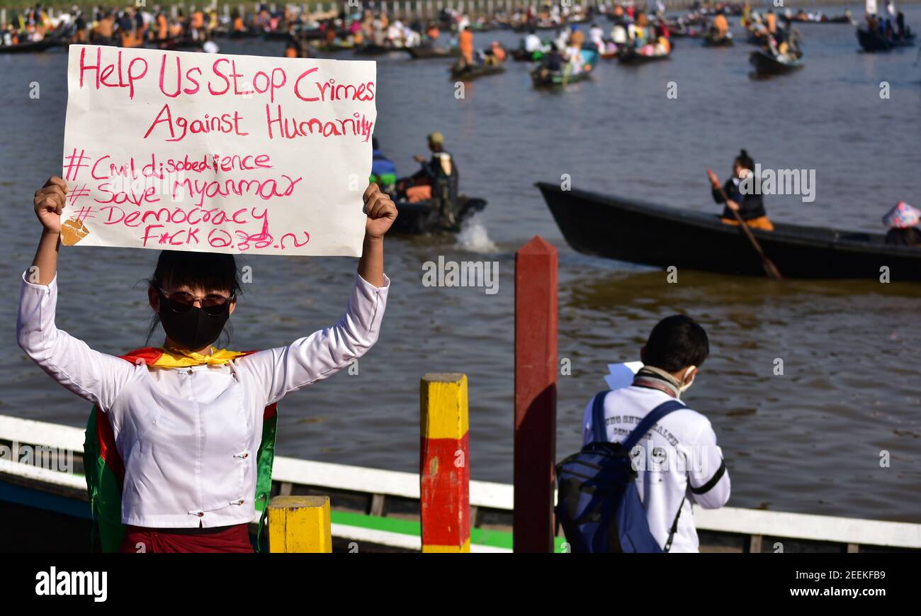 Le etnie del Myanmar protestano contro il lago Inle dittatura militare Foto Stock