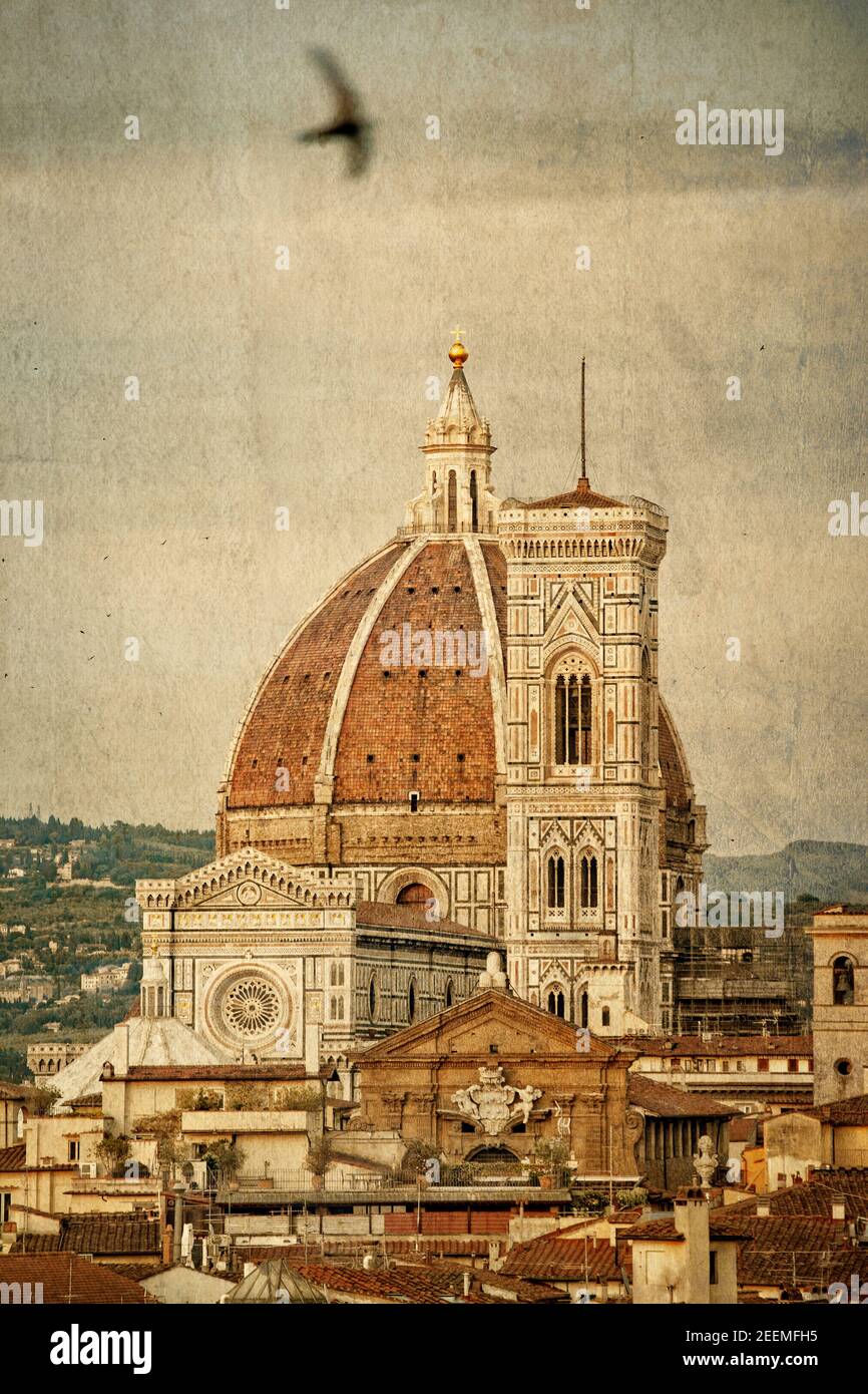 Cattedrale di Santa Maria del Fiore a Firenze. Effetto vintage. Foto Stock