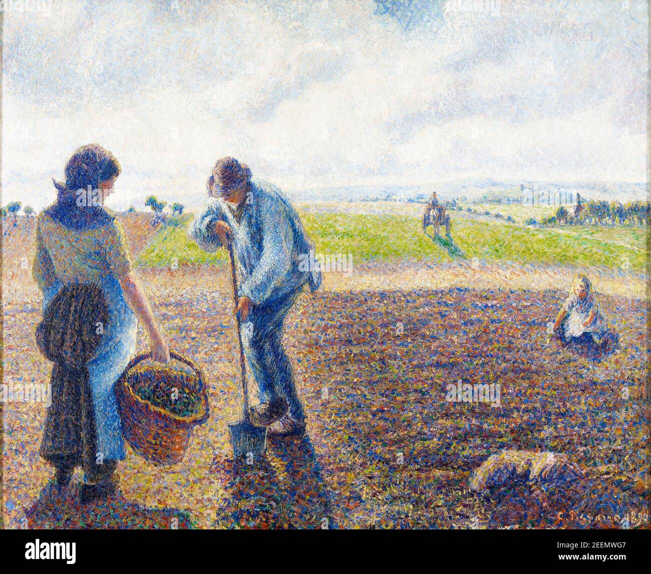 Camille Pissarro, Paysans dans les champs, Éragny, ('contadini nei campi, Éragny'), pittura, 1890 Foto Stock