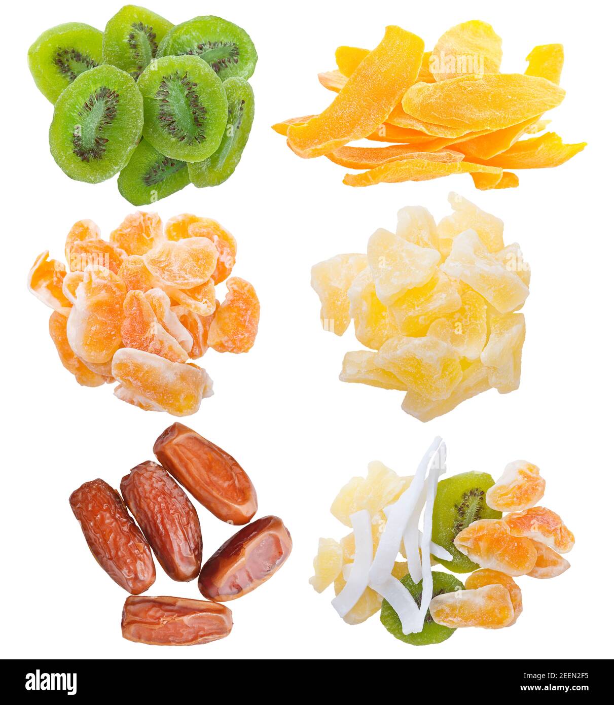 assortimento di frutta secca isolata su fondo bianco Foto Stock