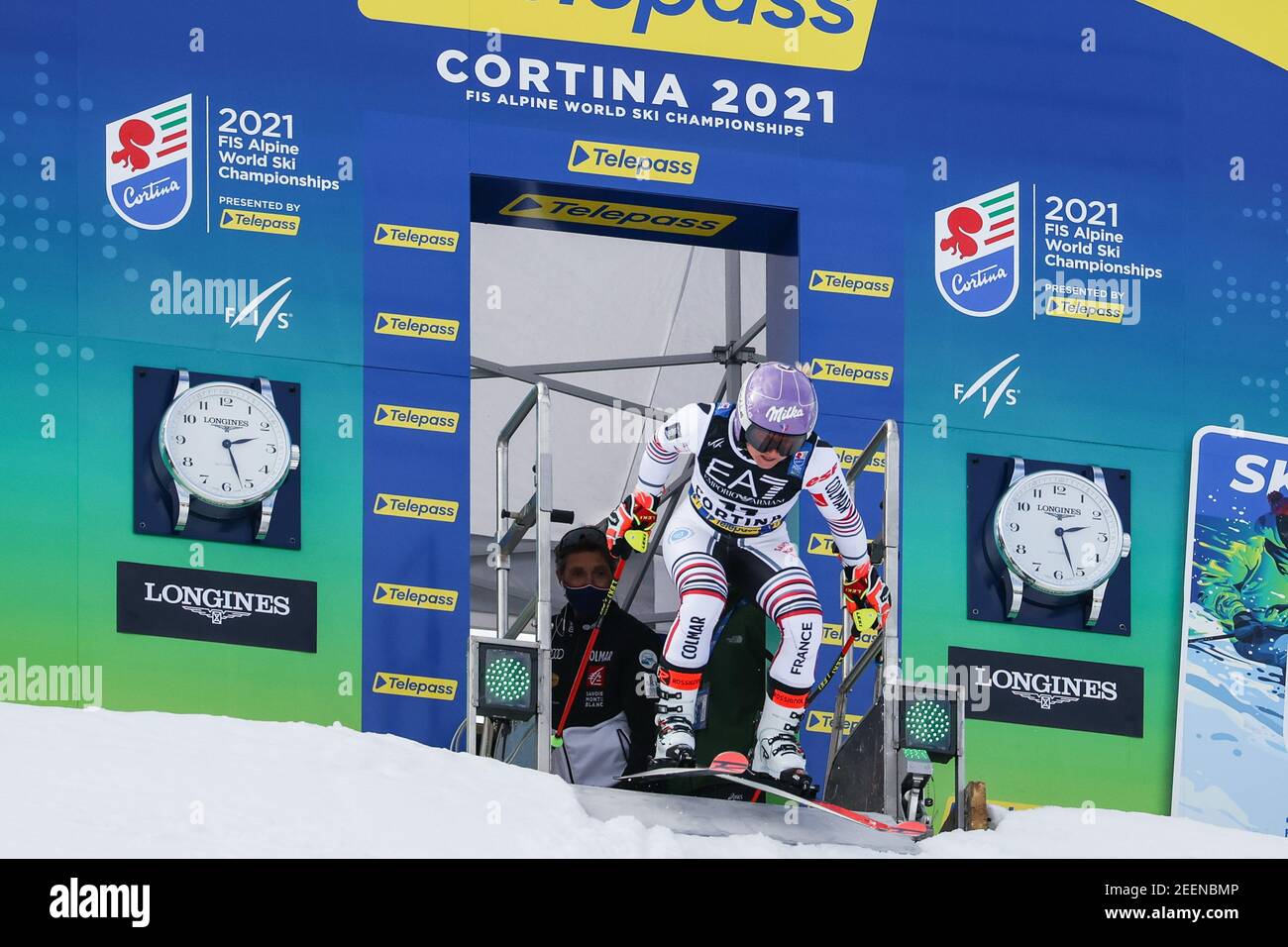 Rumerlo, Cortina (BL), Italia, 16 Feb 2021, Tessa WORLEY (fra) durante i Campionati mondiali di SCI alpino 2021 FIS - Parallel Giant Slalom - Donne, gara di sci alpino - Foto Luca Tedeschi / LM Foto Stock