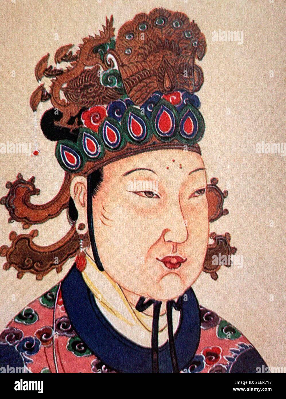 WU Zetian. Ritratto dell'imperatrice Wu Ze Tian (in alternativa chiamato Wu Zhao o Wu Hou, 624-705), illustrazione del XVIII secolo Foto Stock