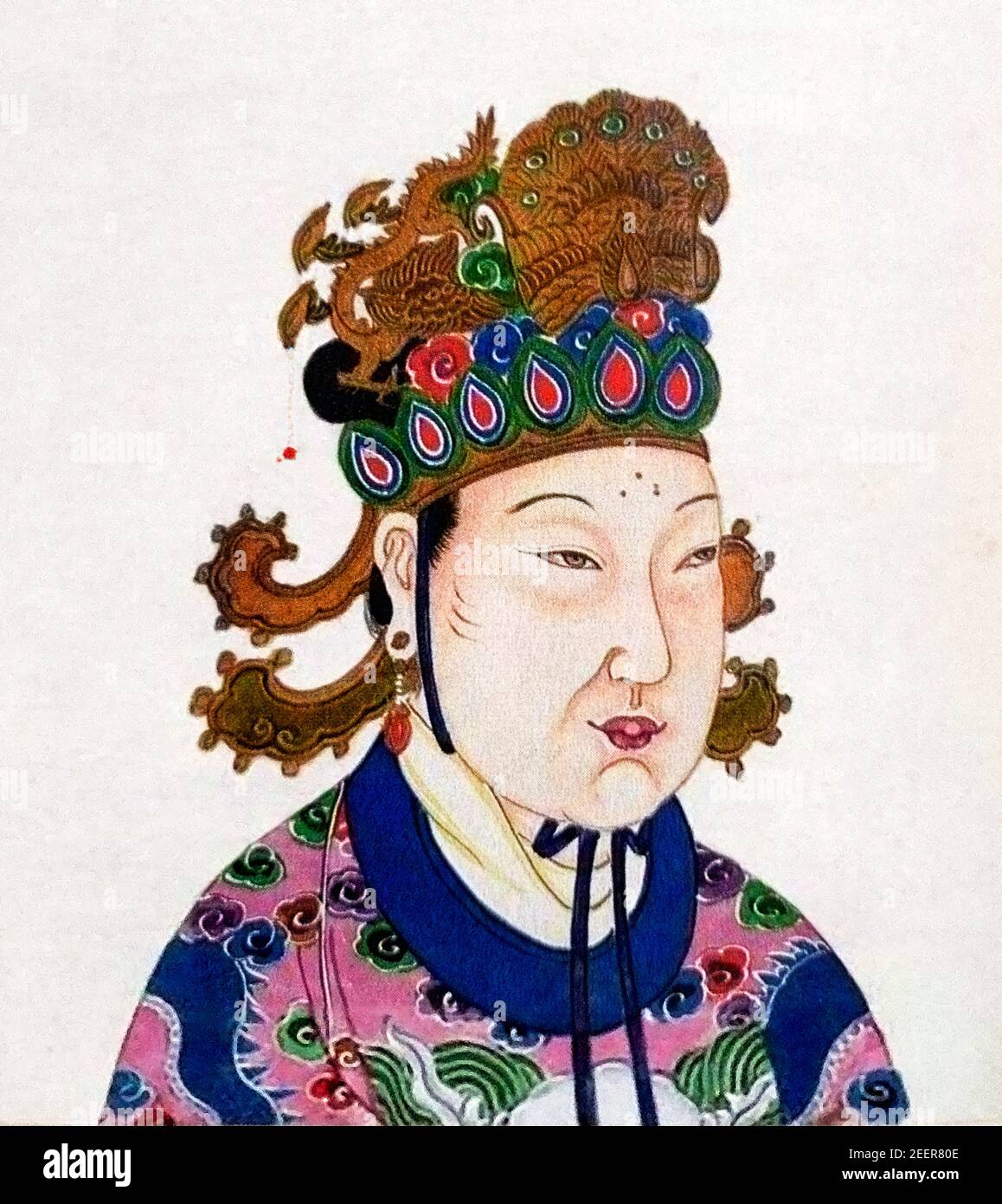 WU Zetian. Ritratto dell'imperatrice Wu Ze Tian (in alternativa chiamato Wu Zhao o Wu Hou, 624-705), illustrazione del XVIII secolo Foto Stock
