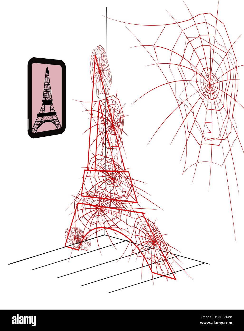 Illustrazione della torre Eiffel fatta da nervature isolate din una stanza deserta Foto Stock