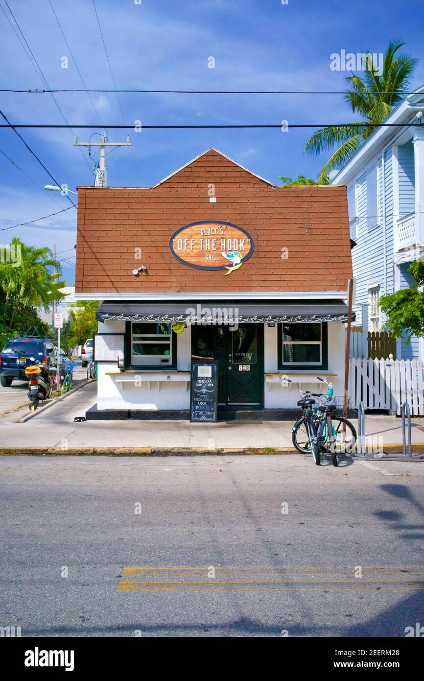 'duces' fuori dal ristorante di pesce Hook a Key West, Florida, Florida USA. Il punto più meridionale degli Stati Uniti continentali. Isola destinazione di vacanza. Foto Stock