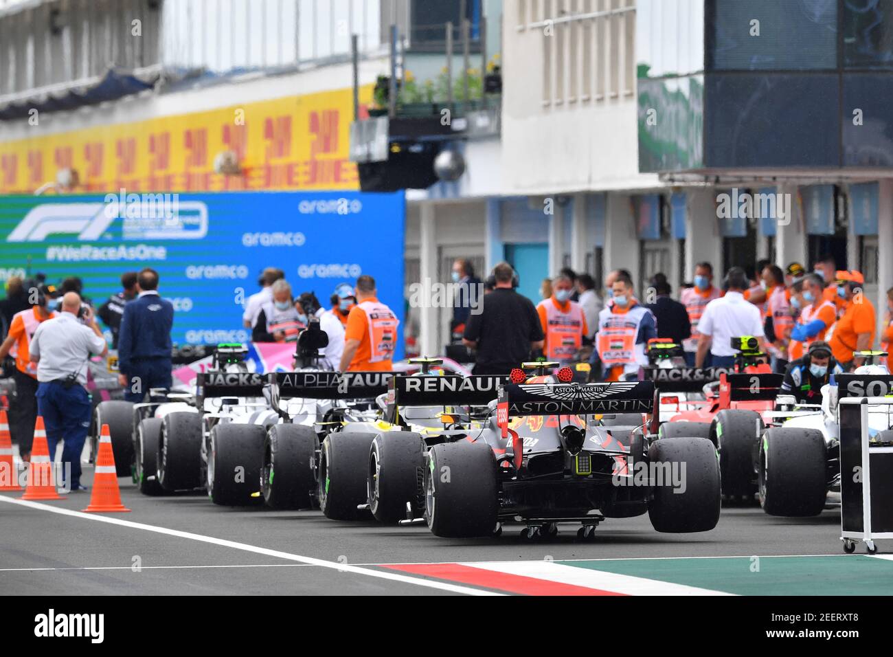 parc ferme durante la Formula 1 Aramco Magyar Nagydij 2020, Gran Premio d'Ungheria dal 17 al 19 luglio 2020 sull'Hungaroring, a Budapest, Ungheria - Foto DPPI Foto Stock