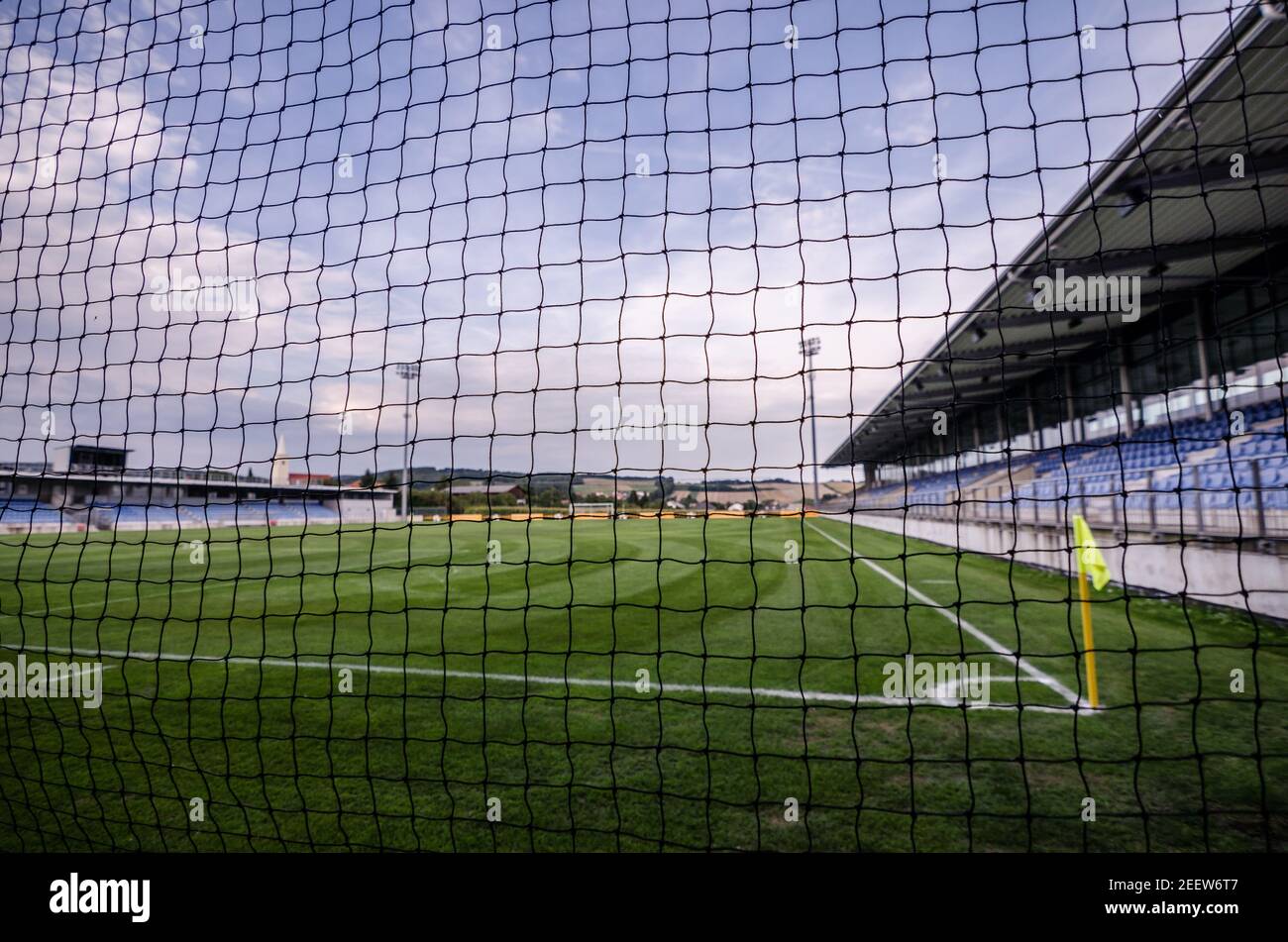 campo di calcio con rete di cancello Foto Stock