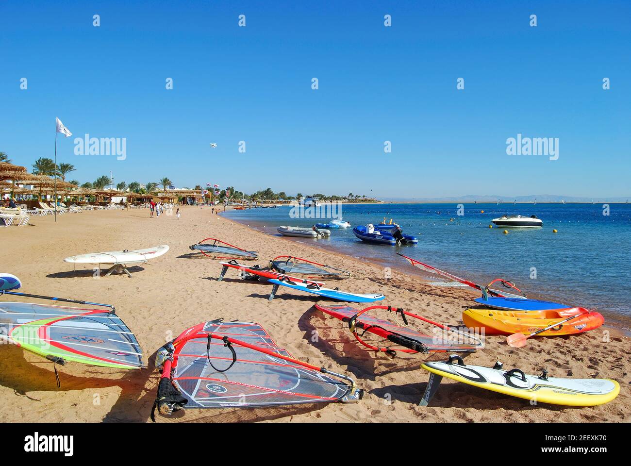 Hilton Resort Hotel beach, Dahab, la penisola del Sinai, Repubblica di Egitto Foto Stock
