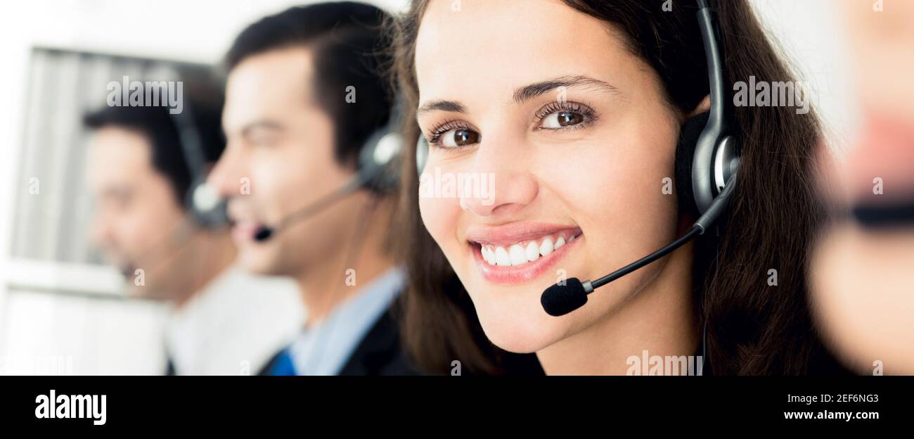 Servizio clienti team call center, banner panoramico Foto Stock