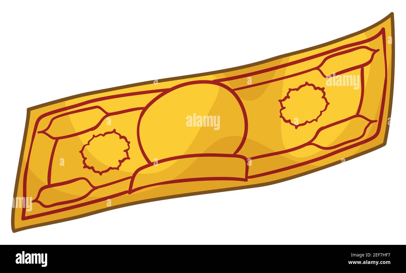 Banconota in carta dorata, cornice e contorni, isolata su sfondo bianco. Illustrazione Vettoriale