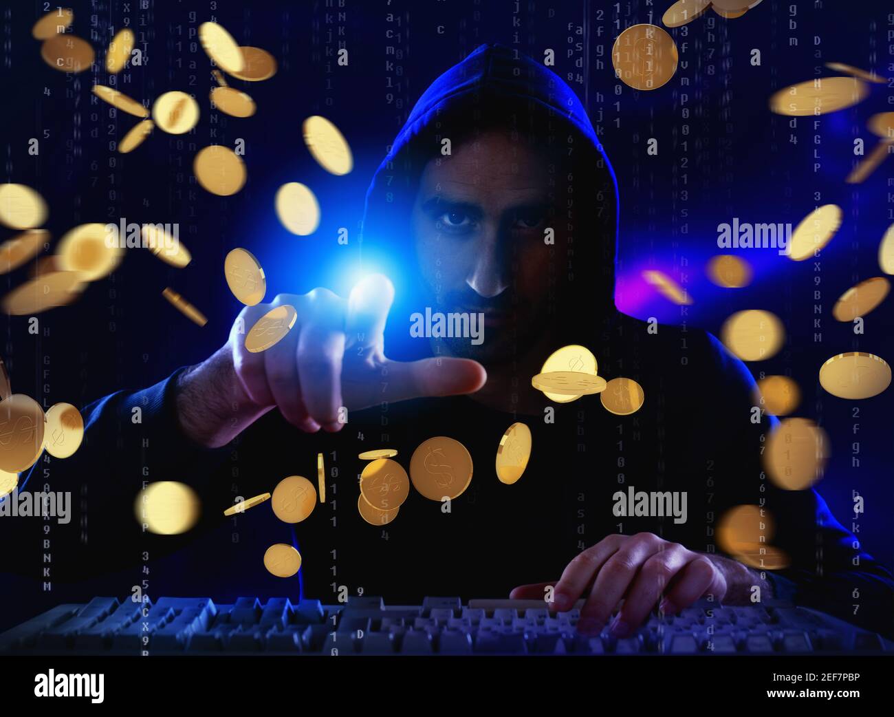 L'hacker prende denaro da un conto bancario. Concetto di sicurezza Internet Foto Stock