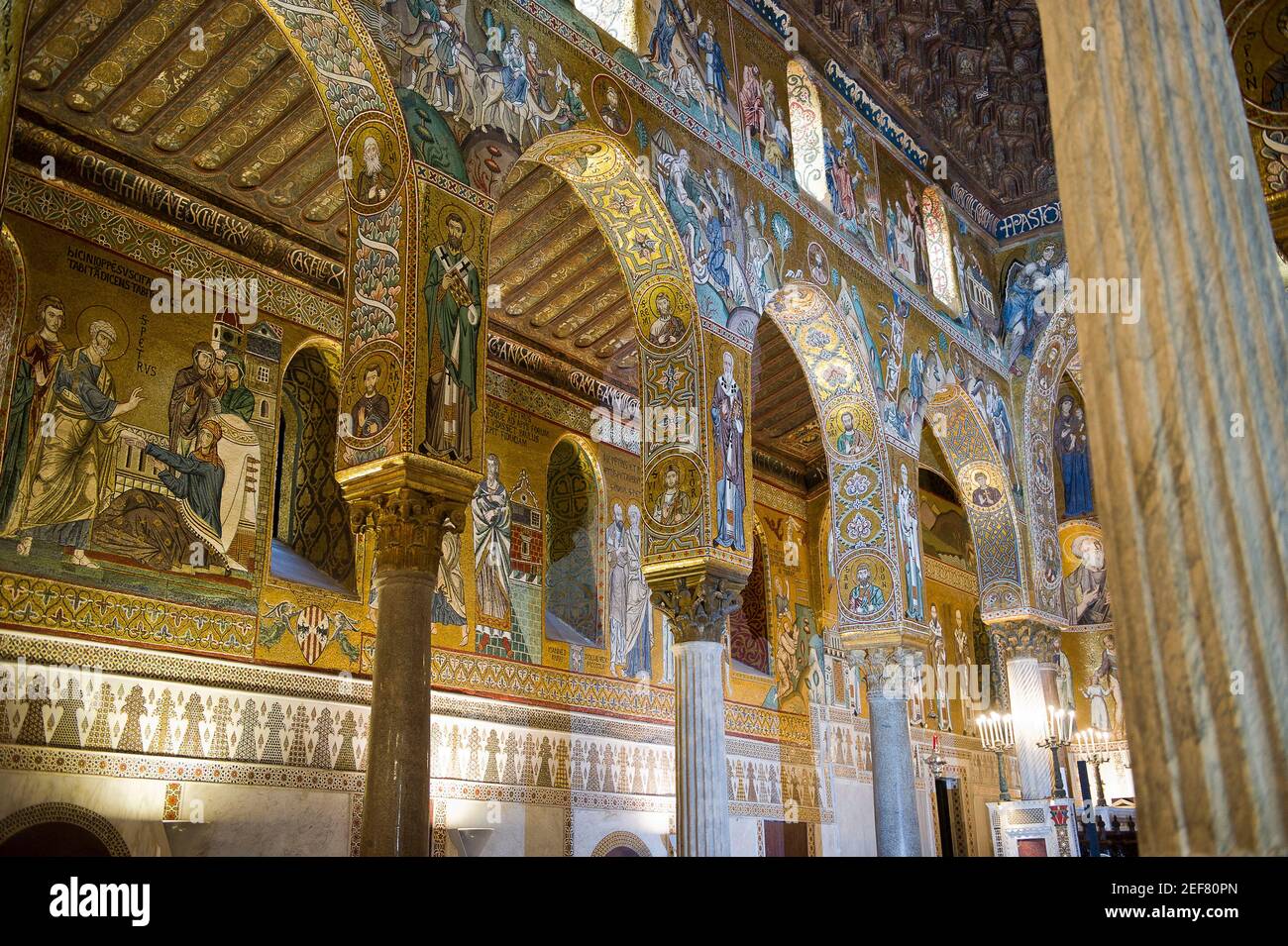 Europa, Italia, Sicilia, Palermo, Palazzo Normanno, Palazzo reale, Palazzo del Parlamento della Regione Sicilia. Cappella Palatina riccamente adornata con Byz Foto Stock