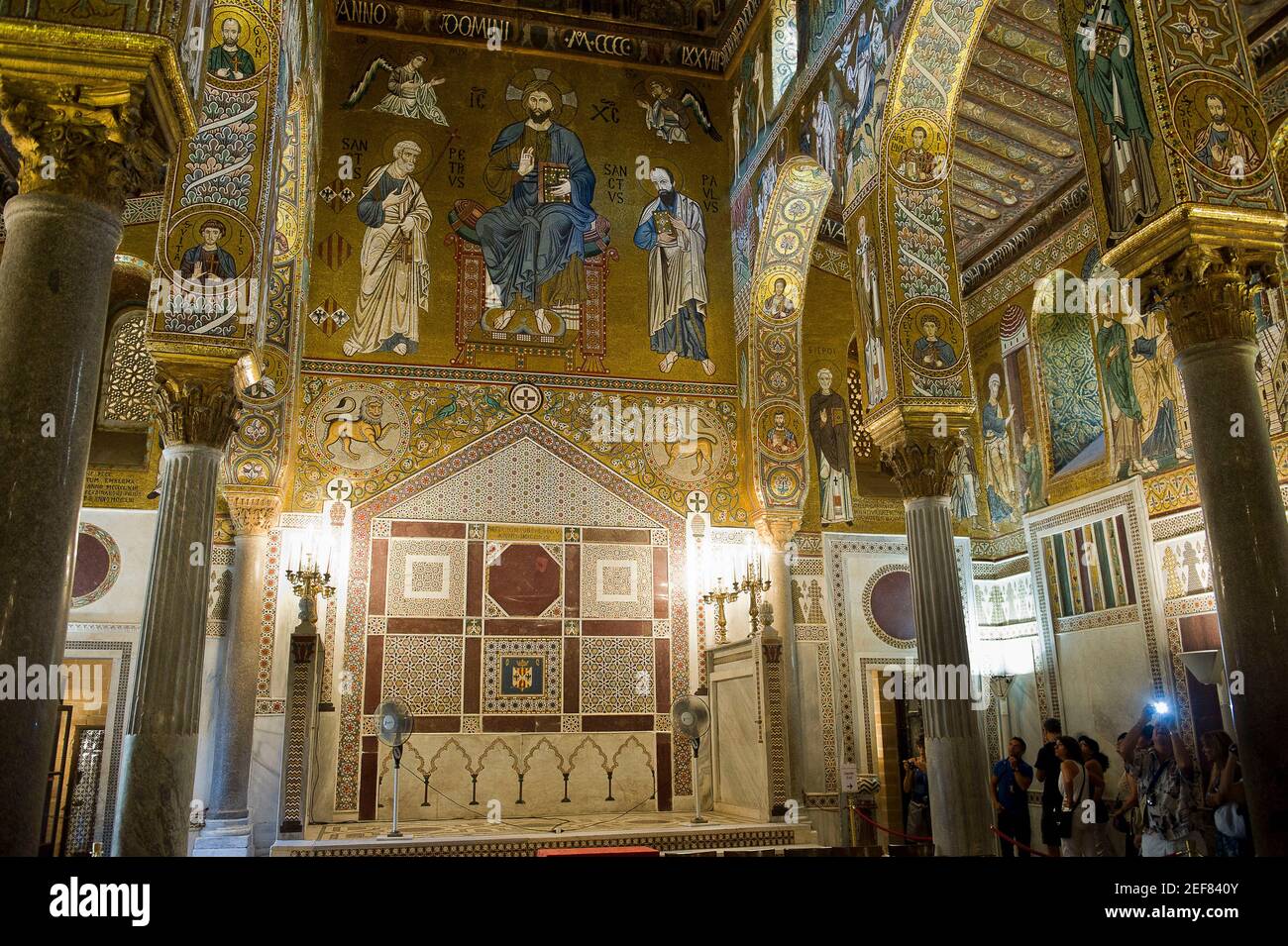 Europa, Italia, Sicilia, Palermo, Palazzo Normanno, Palazzo reale, Palazzo del Parlamento della Regione Sicilia. Cappella Palatina riccamente adornata con Byz Foto Stock