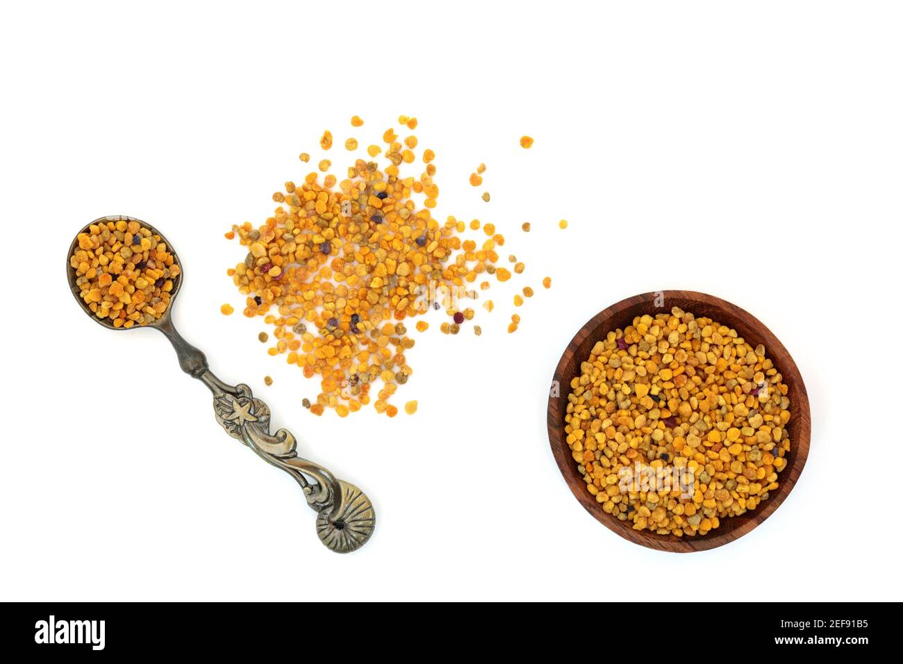 Polline di api usato in medicina di erbe per alleviare l'infiammazione, l'influenza, aumenta la salute del fegato, rafforza il sistema immunitario, riduce lo stress. Foto Stock