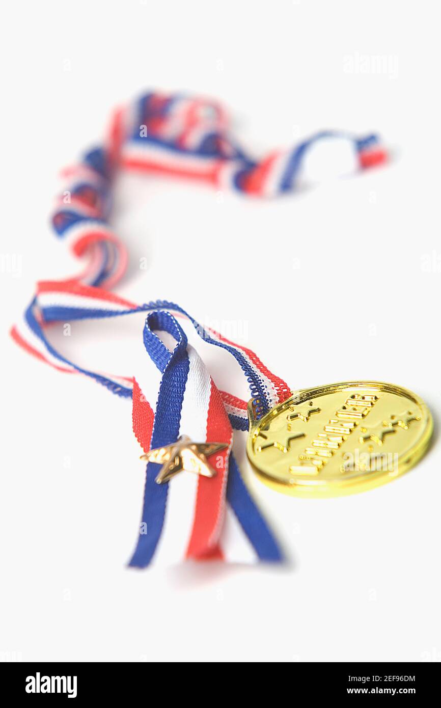 Close-up di una medaglia d oro Foto Stock