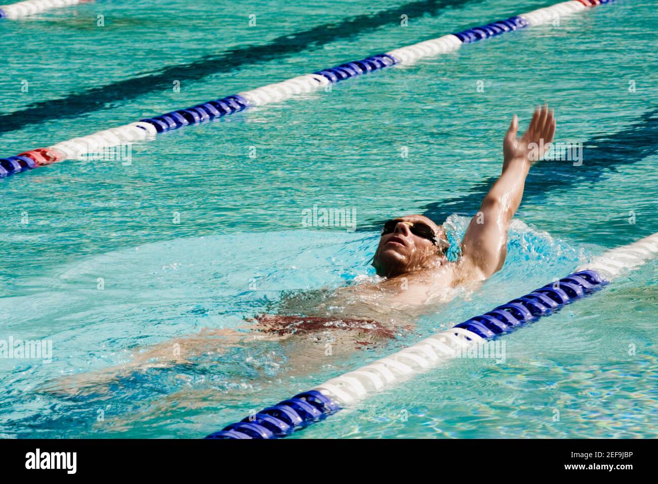 Uomo medio adulto che nuota in una piscina Foto Stock
