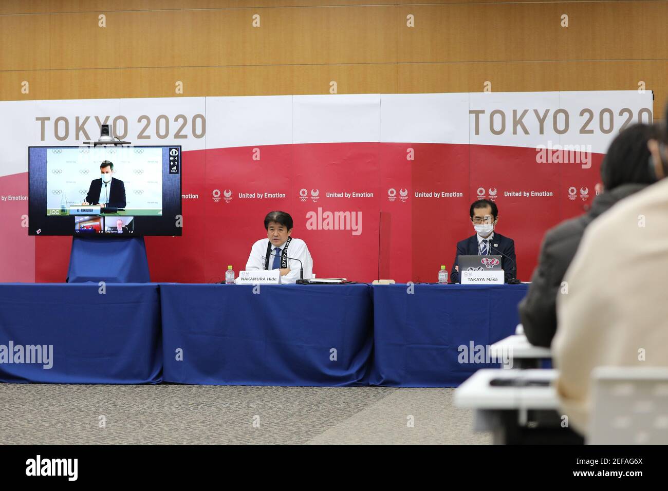 Tokyo, Giappone. 17 febbraio 2021: Foto scattata il 17 febbraio 2021, mostra il Comitato Olimpico Internazionale (CIO), il Comitato Paralimpico Internazionale (IPC) e il Comitato Organizzatore di Tokyo dei Giochi Olimpici e Paralimpici (Tokyo 2020) a Tokyo, Giappone. Tokyo 2020, il CIO e l'IPC hanno ospitato un incontro di lavoro congiunto tramite teleconferenza, incentrato sulle contromisure COVID-19 nel corso del 15-17 di questo mese. (Credit Image: © POOL via ZUMA Wire) Credit: ZUMA Press, Inc./Alamy Live News Foto Stock