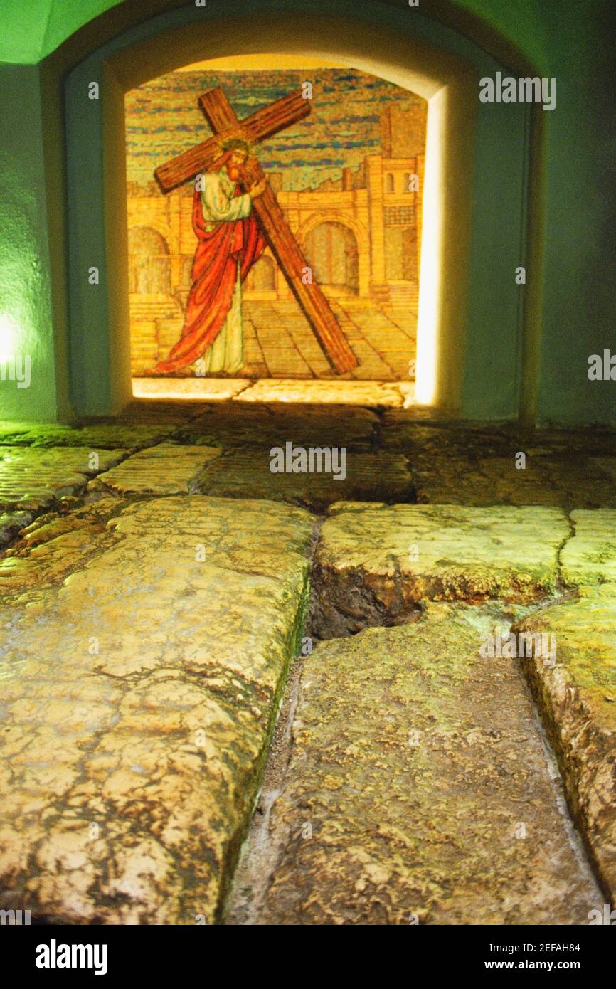 Pittura sul muro, Via Crucis, Museo delle litorritie, Gerusalemme, Israele Foto Stock