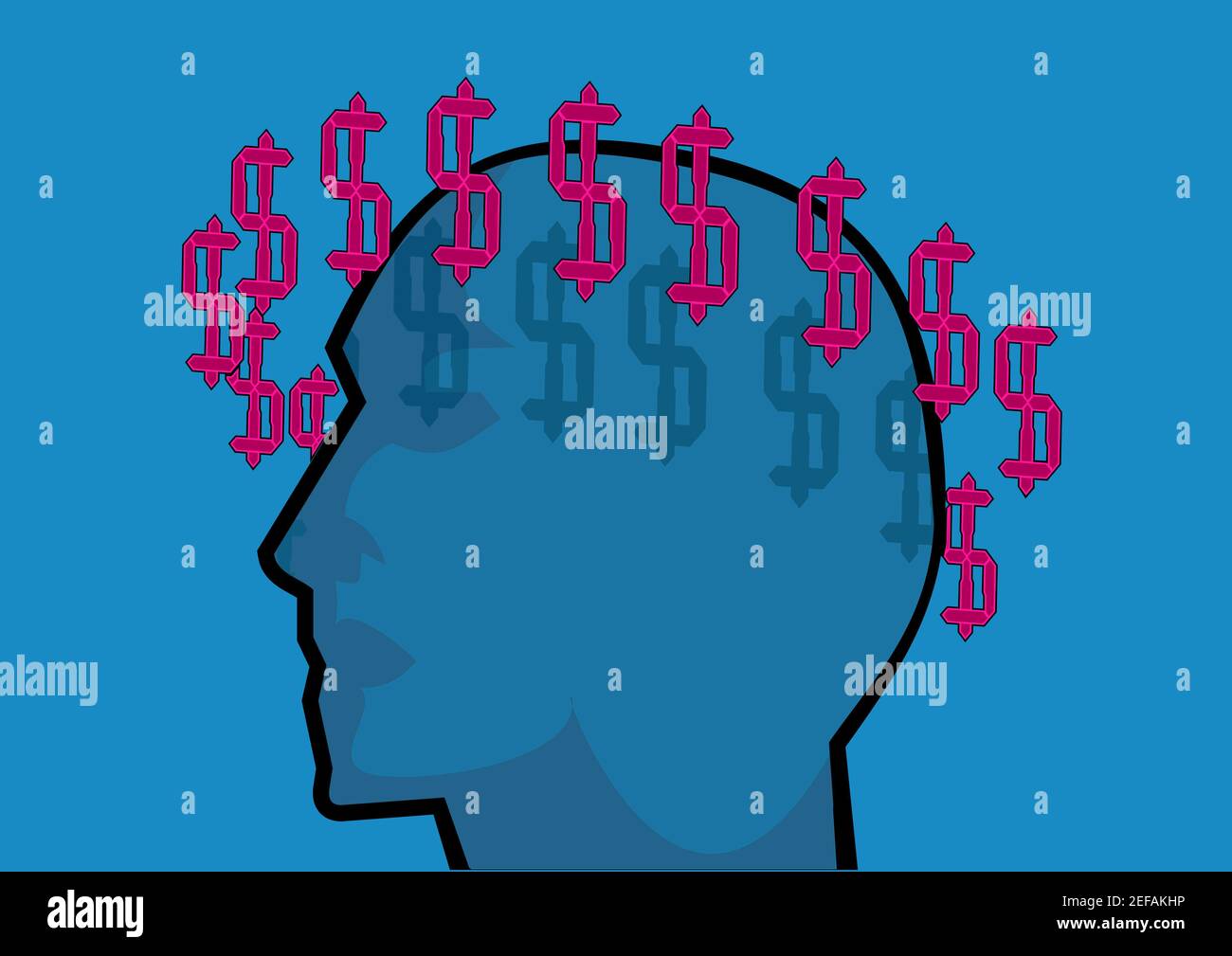 Uomo con segni di dollaro che circonda la sua testa Foto Stock