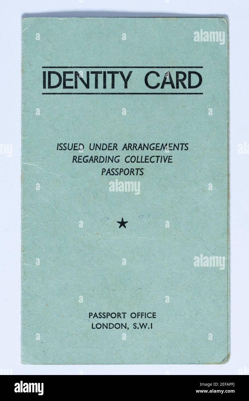 Carta d'identità rilasciata in base a accordi riguardanti i passaporti collettivi, Regno Unito Foto Stock