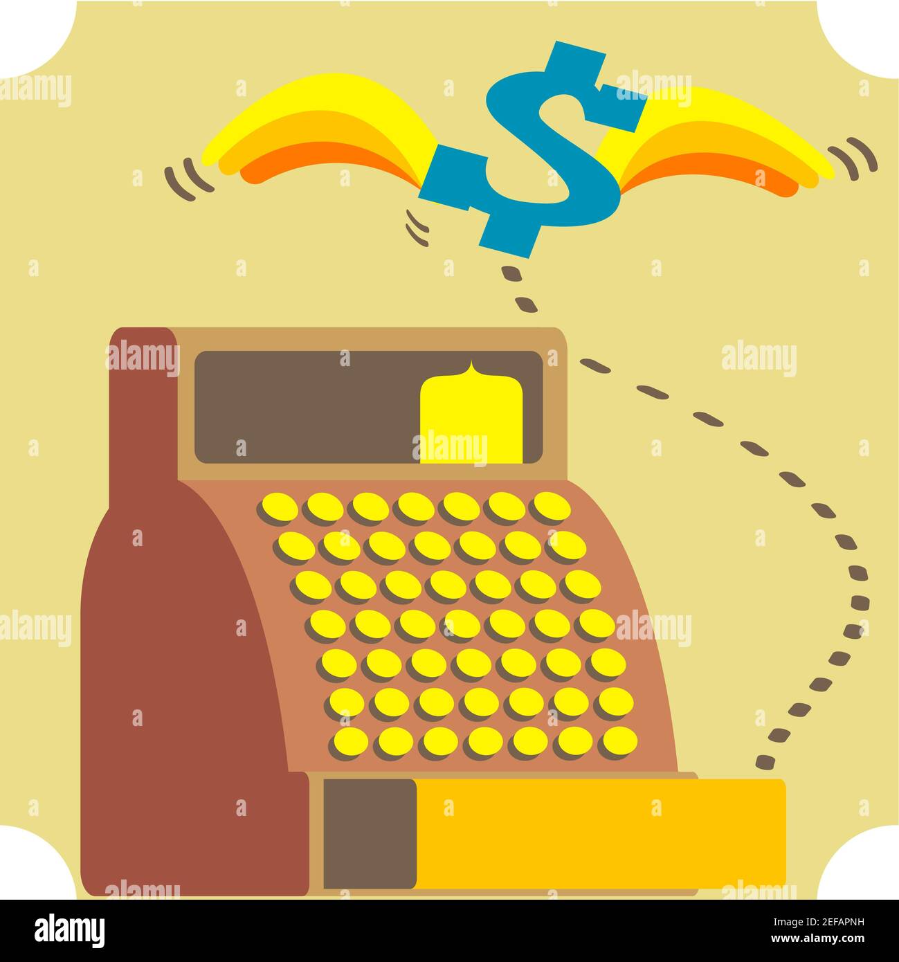 Il simbolo del dollaro volare su un registratore di cassa Foto Stock