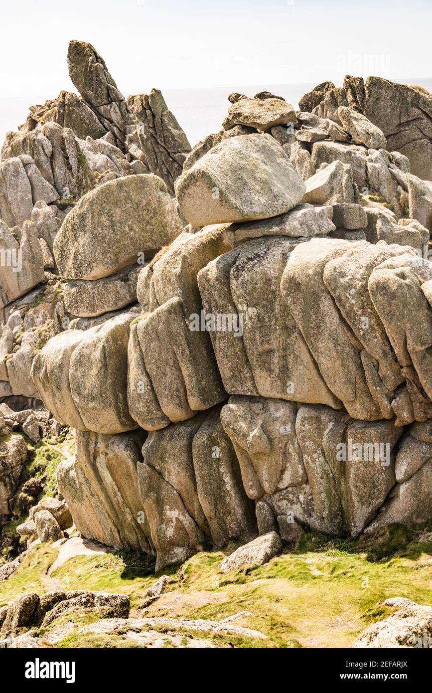 Logan Rock Pivot, Treen Cornwall Foto Stock
